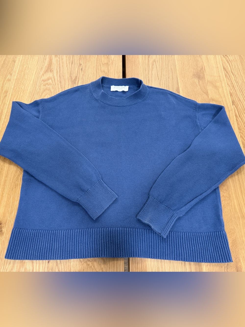 Everlane Cropped Blue Knit Cotton Sweater